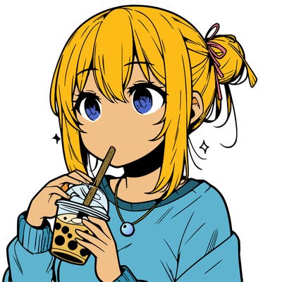 manga character drinking boba