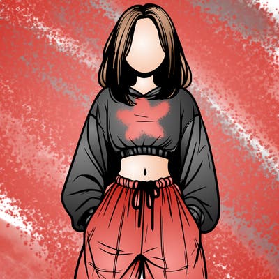 realistic girl faceless with baggy pants and a crop top