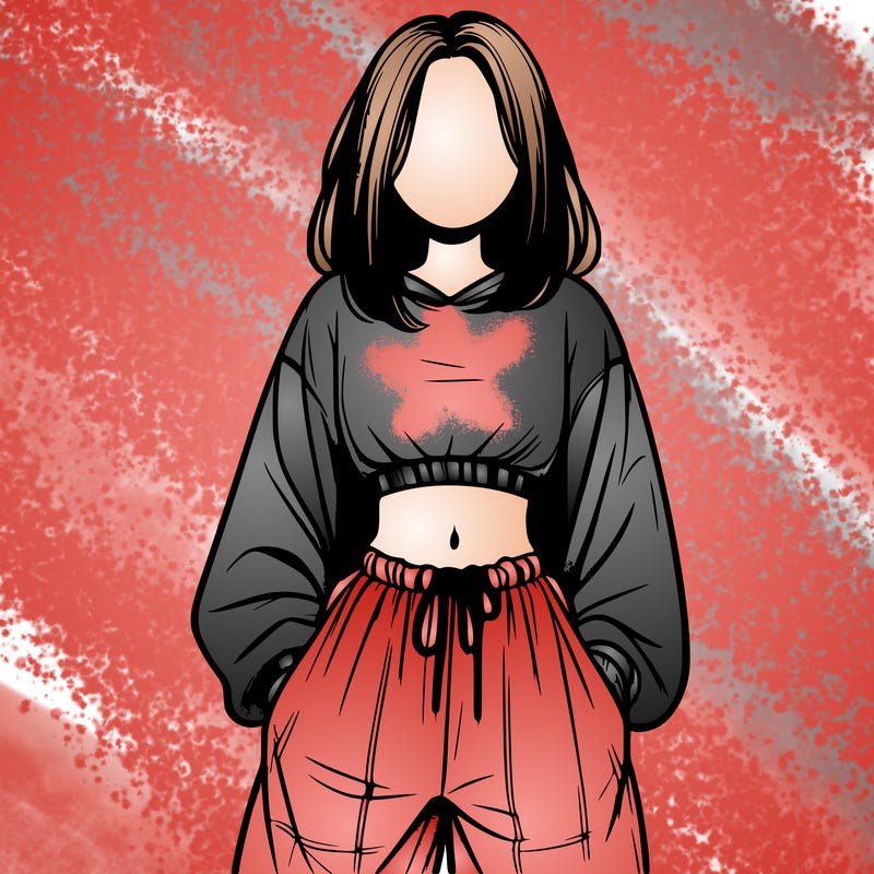 realistic girl faceless with baggy pants and a crop top