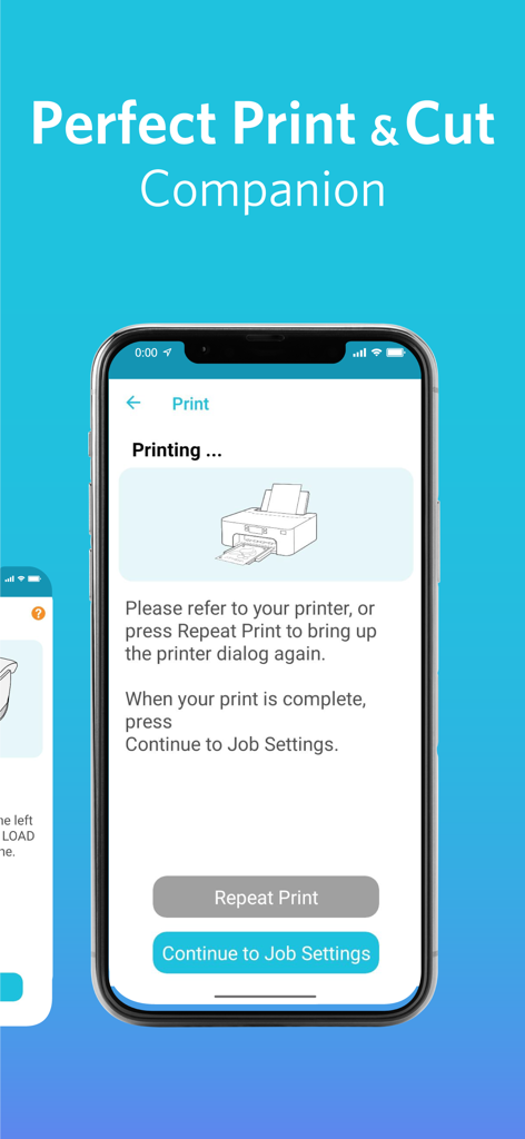 Silhouette Go - Silhouette Go app screen showing the Print and Cut feature workflow on a mobile device.