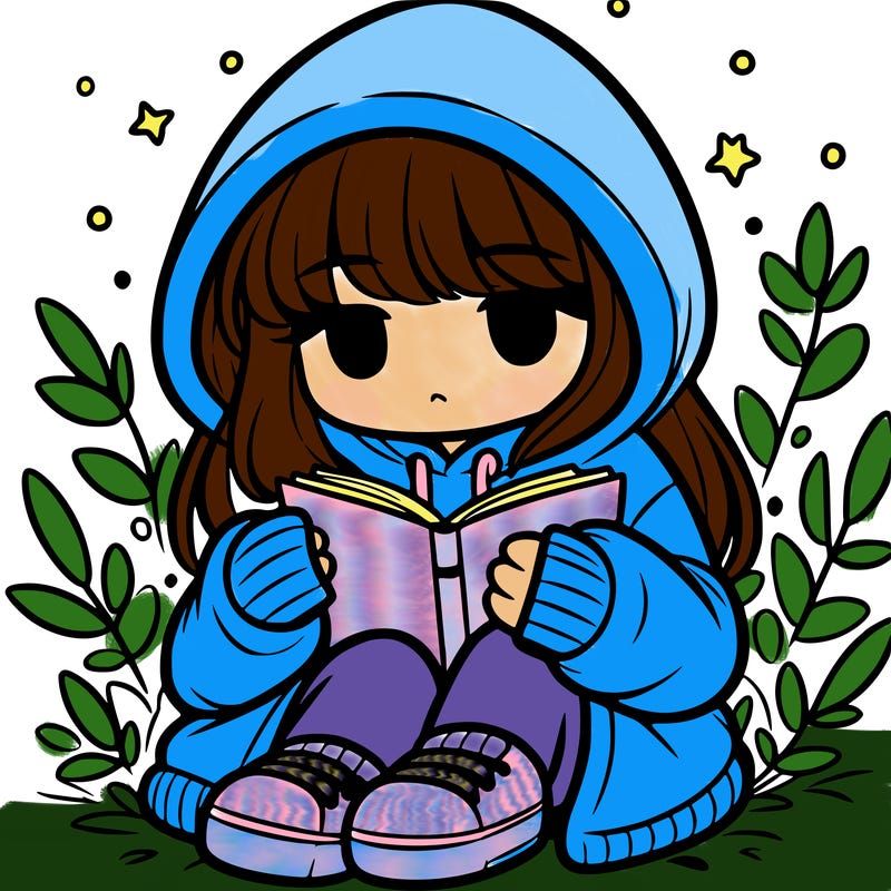 girl in oversized hoodie reading a book