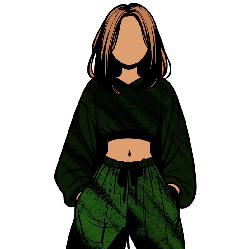 realistic girl faceless with baggy pants and a crop top