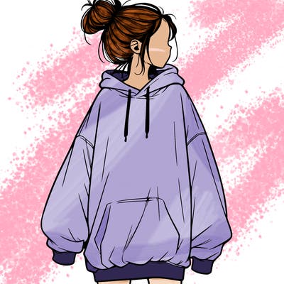 realistic girl with a oversized sweatshirt on and a bun