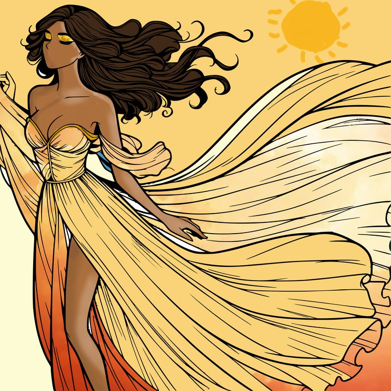 realistic woman in dress flowing the the wind