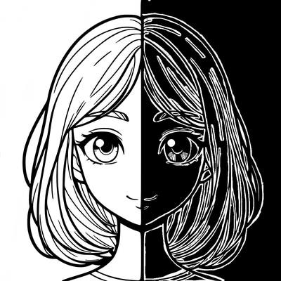 a realistic girl divided into two halfs