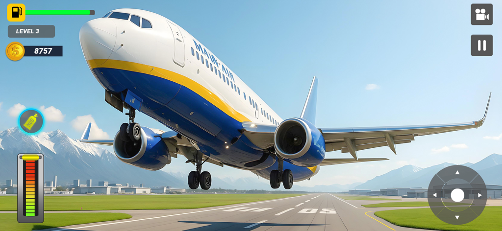 Airplane Game Flight Simulator - Un aereo di linea che decolla da una pista in un gioco simulatore di volo 3D.