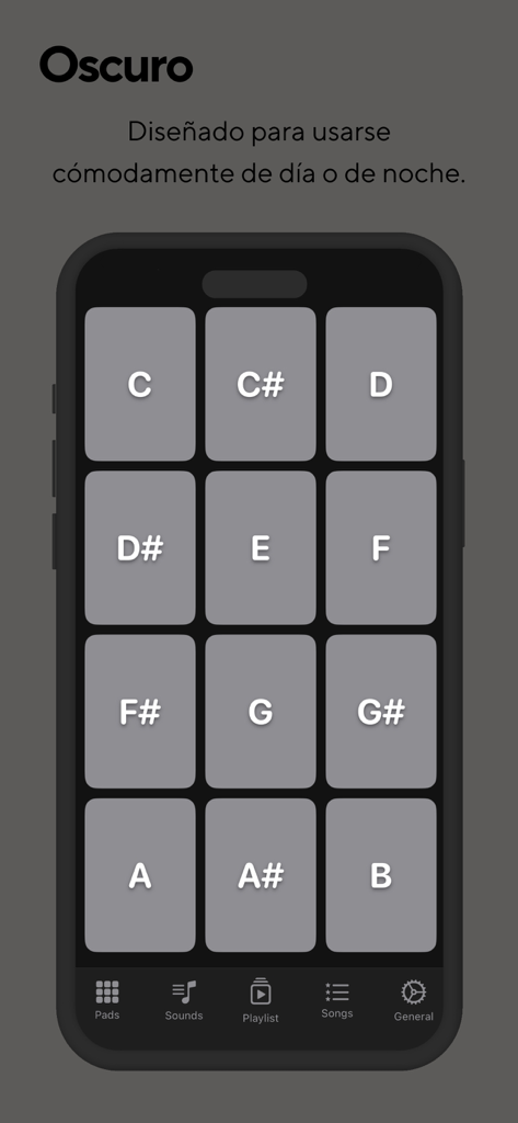 Padline - Padline app interface showing chromatic musical note pads in dark mode