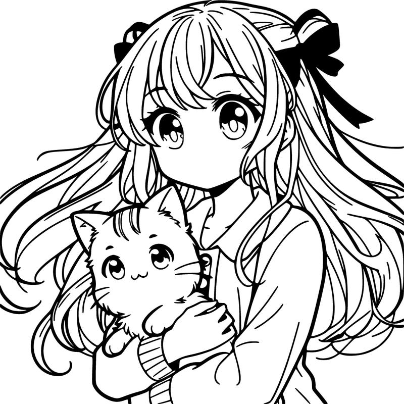 girl holding a cat anime