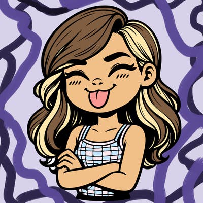 realistic girl crossing her arms and wearing a tank top with her tongue held out she has long hair