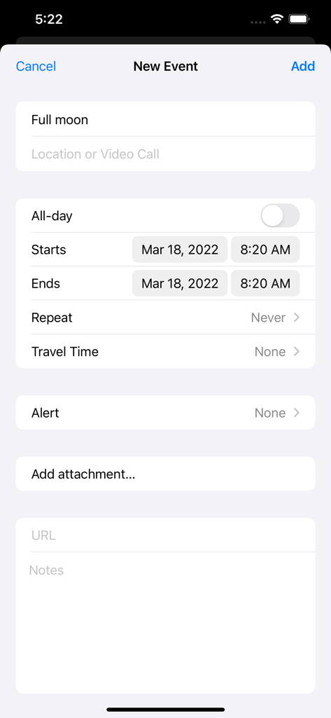 Moon Phases - モバイルカレンダーに満月のイベントを追加するためのインターフェース