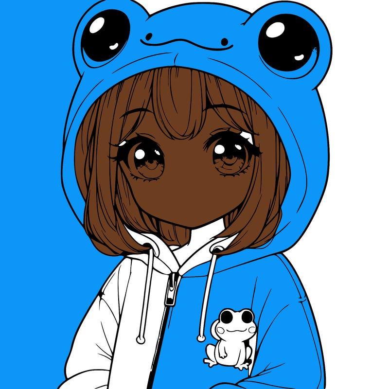 cute realistic girl in a froggy hoodie