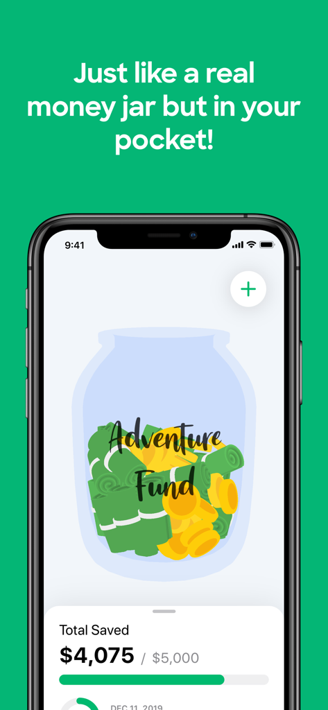 Loot - Savings Goal & Tracker - La aplicación de ahorro Loot mostrando una alcancía 3D para una meta de Fondo de Aventura