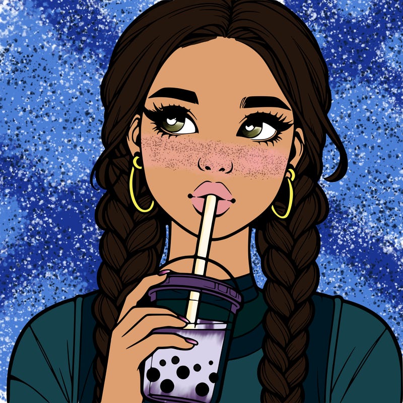 realistic girl with braided hair drinking boba