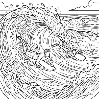 Experience the exhilarating world of bodyboarding with this dynamic coloring page. Capture the rush of riding a powerful wave as you bring these ocean athletes to life with your favorite colors.