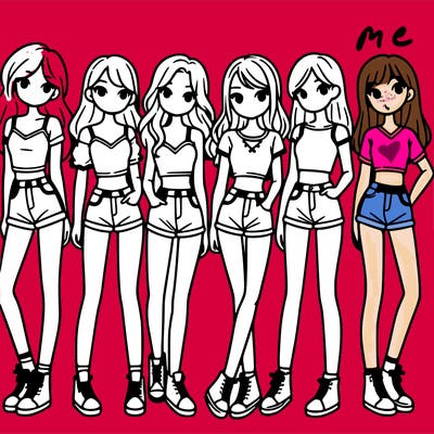 a group of girls wearing crop tops and shorts