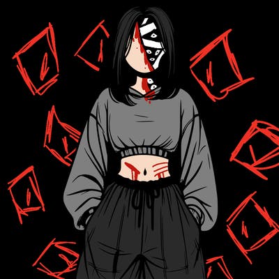 realistic girl faceless with baggy pants and a crop top