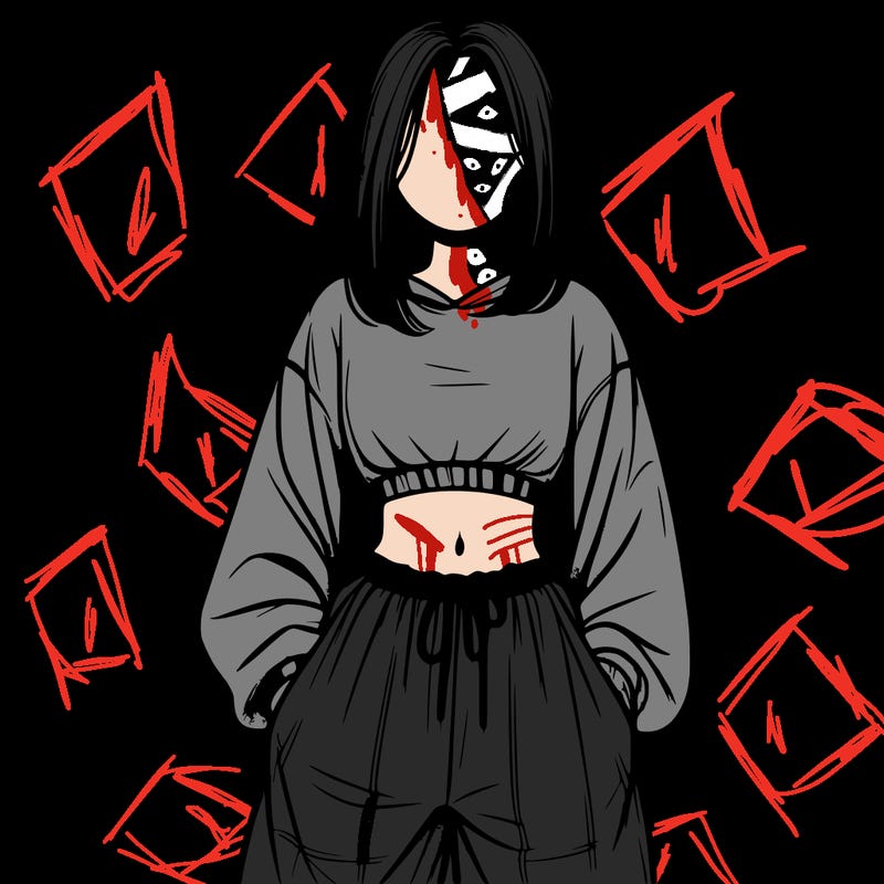 realistic girl faceless with baggy pants and a crop top