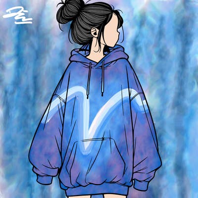 realistic girl with a oversized sweatshirt on and a bun