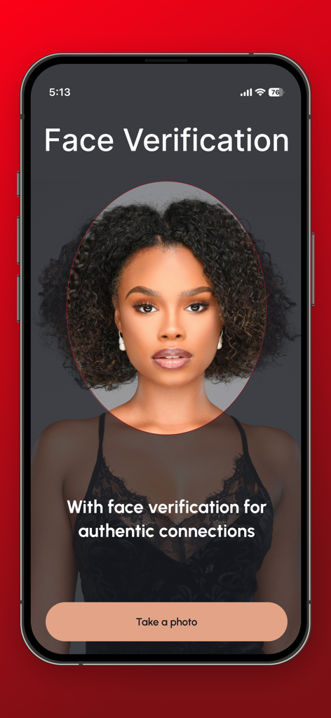 Face verification screen for authentic connections on the Kendra G Singles dating app