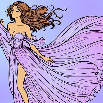 realistic woman in dress flowing the the wind