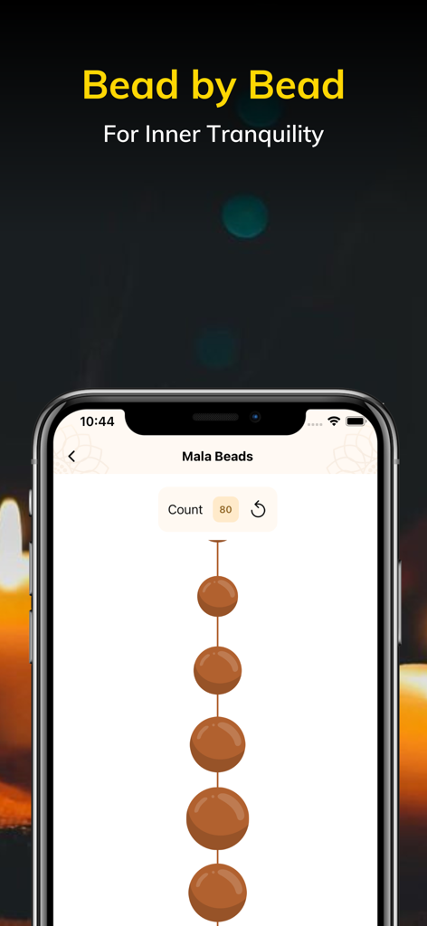 Om Mani – Global Buddhism - Mala beads counter feature in the Om Mani Buddhism app for meditation and chanting.