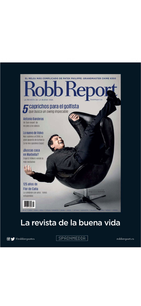 Portada de la revista Robb Report España dentro de la aplicación Forbes España que muestra contenido de estilo de vida de lujo