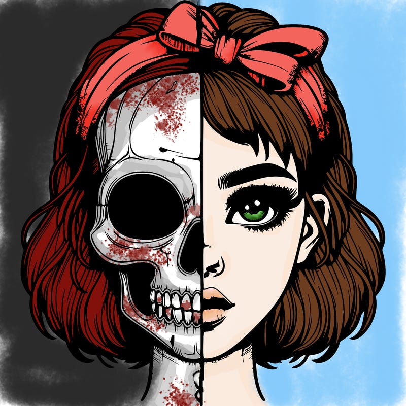 realistic girl with half skull mask