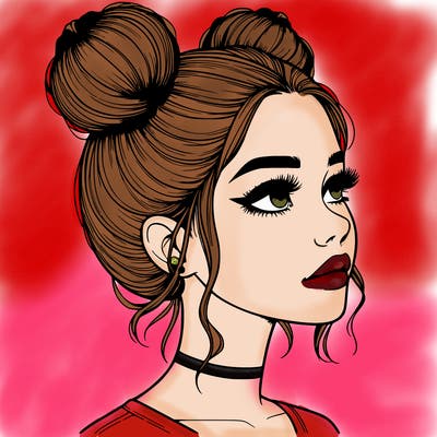 realistic girl with buns on the top of her head