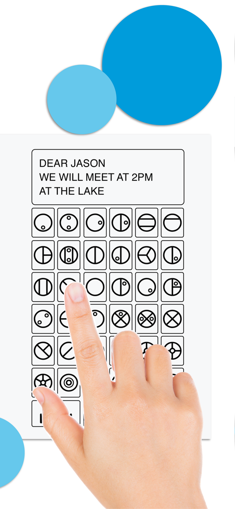 Cipher - A hand selecting symbols on a keyboard within the Cipher app to decode a secret message