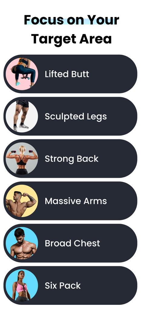 Screen showing target muscle area selections in the Fitonist gym workout planner app