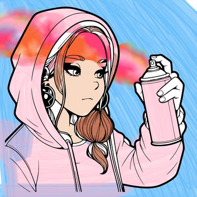 a realistic girl, spray painting
