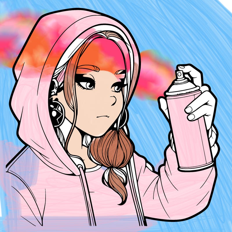 a realistic girl, spray painting