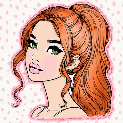 realistic girl with a ponytail on her hair and lips