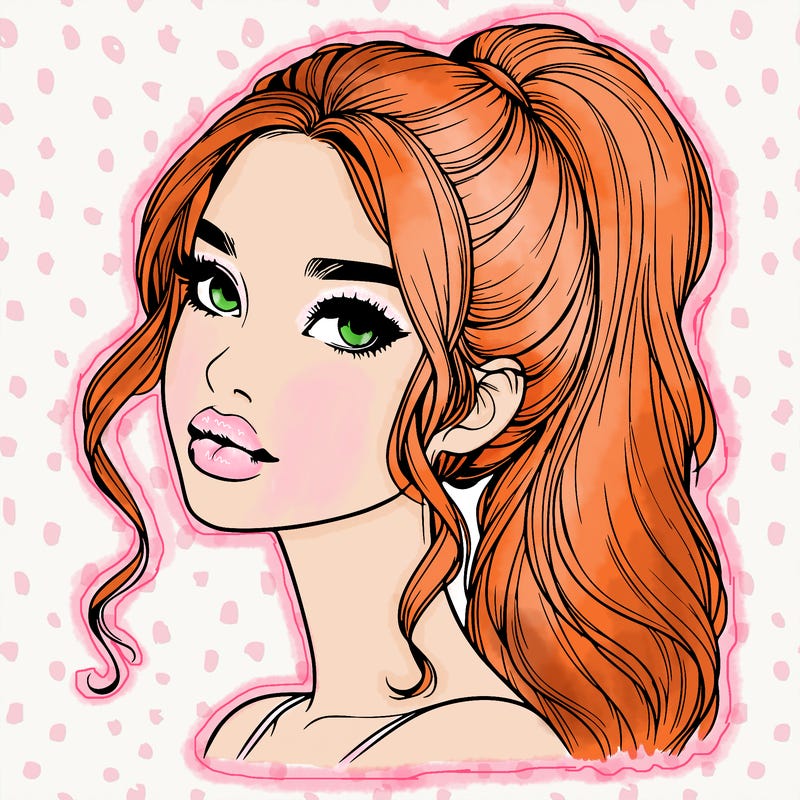 realistic girl with a ponytail on her hair and lips