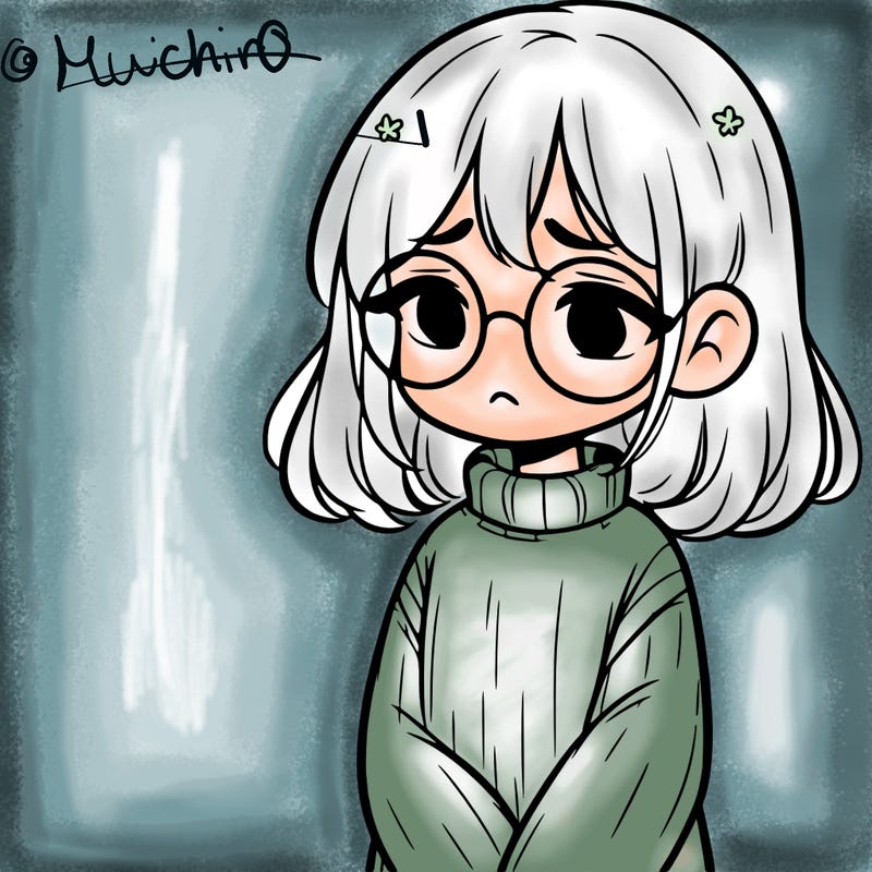 sad girl with glasses in a sweater