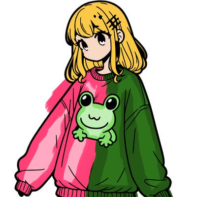 girl wearing frogging sweatshirt