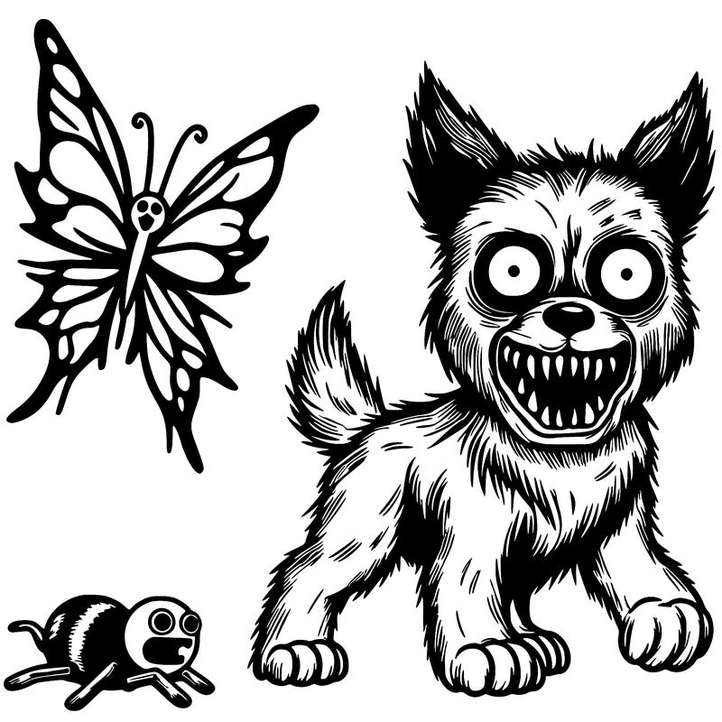 terrifying dog with a butterfly