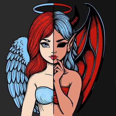 realistic angel half demon