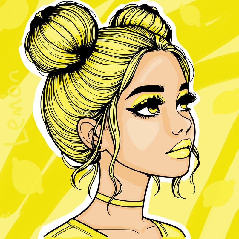 realistic girl with buns on the top of her head