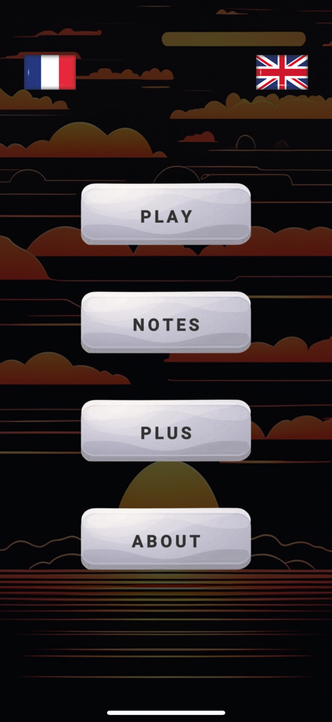Hauptmenü-Bildschirm der SahabaGames-App mit Optionen für Spielen, Notizen und Sprache.