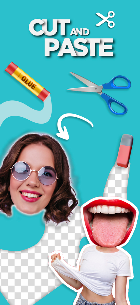 Cut and paste - Stickers maker - Interface of the Cut and paste stickers maker app showing photo cutout and background eraser tools