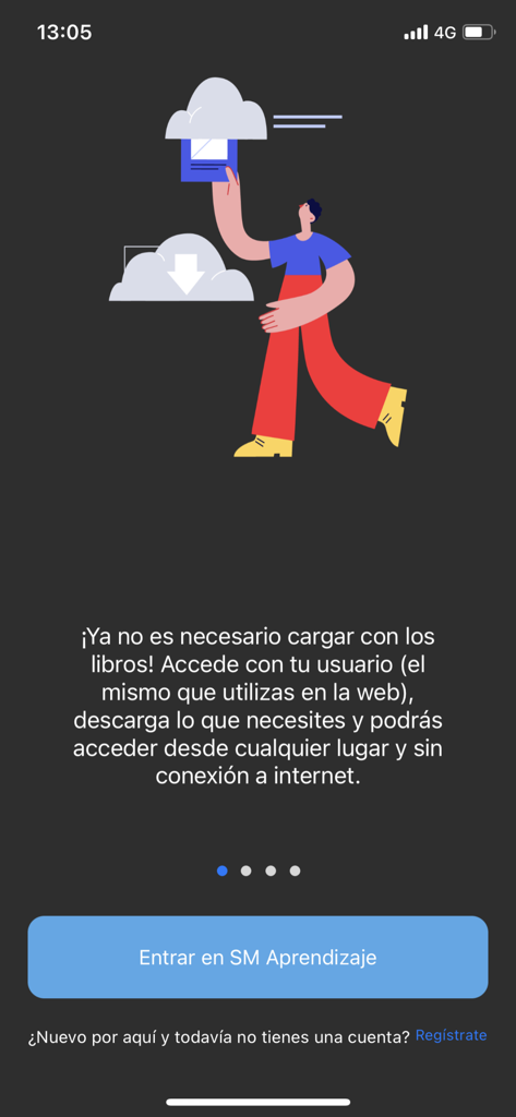 Onboarding screen illustration for SM Aprendizaje showing digital access to school books.