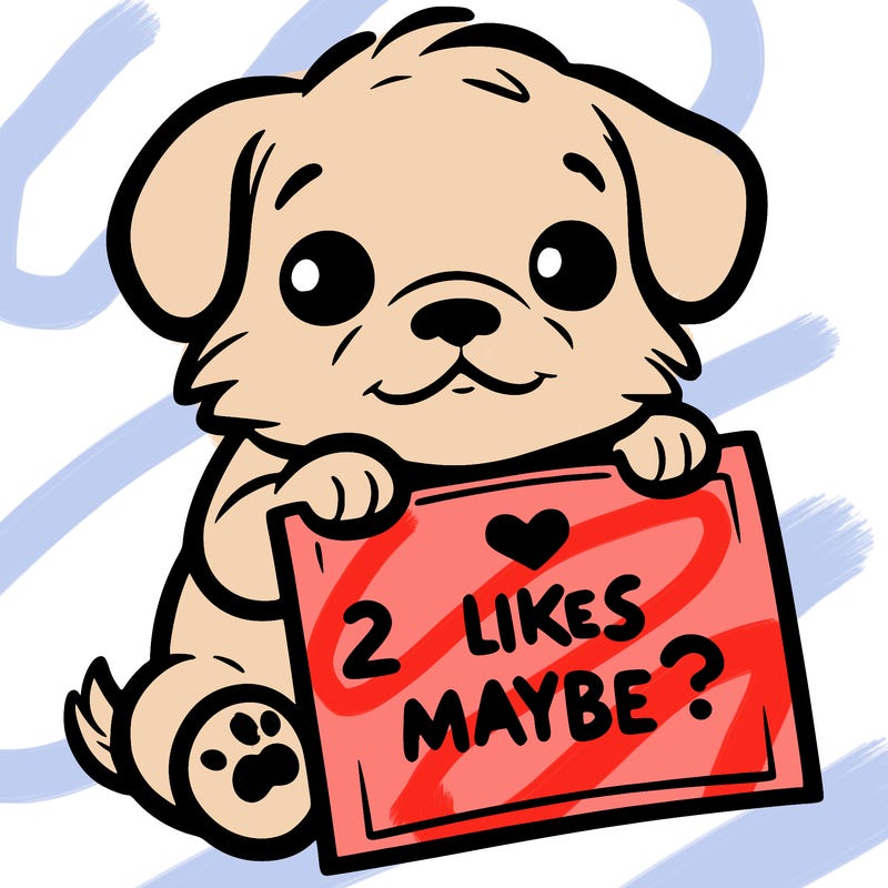 a puppy holding a sign that says 2 likes maybe?