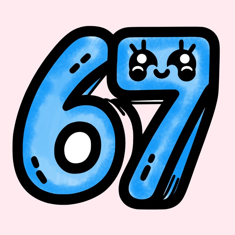 the numbers 67
