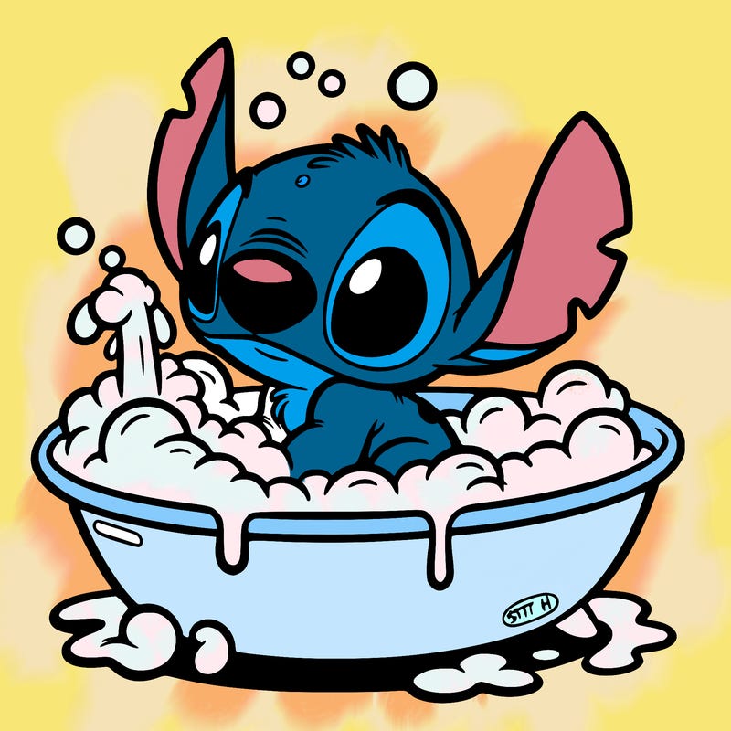 stitch taking a bath