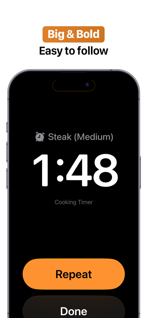 Cooking Timer+ Multiple Timers - Large and bold steak timer countdown display on iPhone