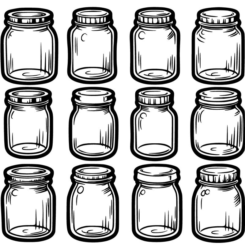 eight jars lined  up