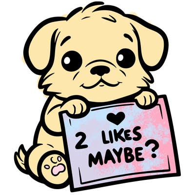 a puppy holding a sign that says 2 likes maybe?