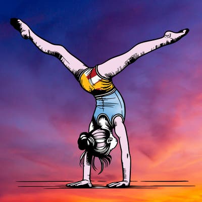 realistic gymnastic hand stand girl in four splits