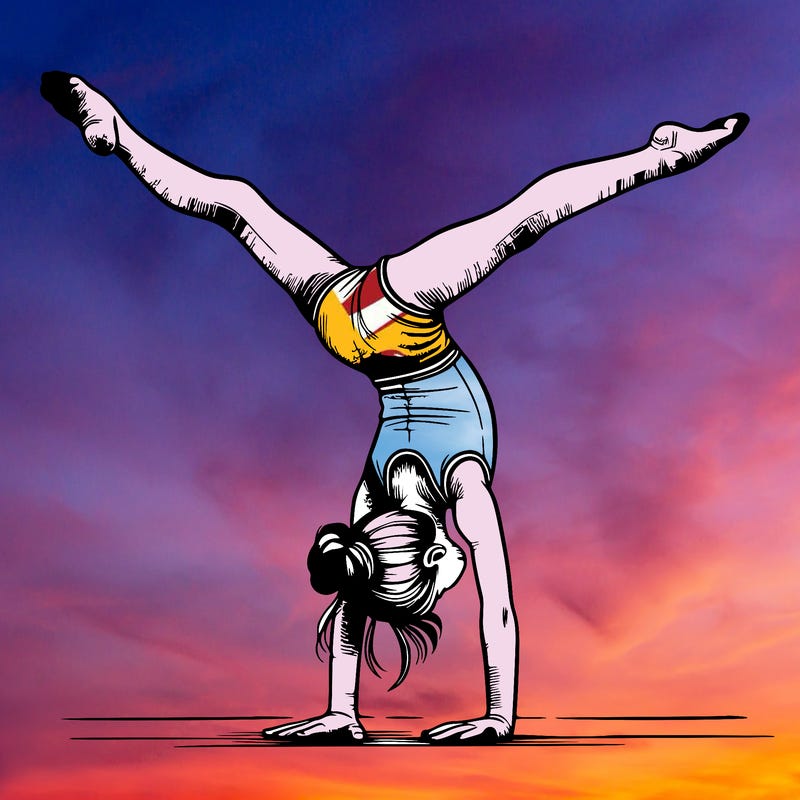 realistic gymnastic hand stand girl in four splits